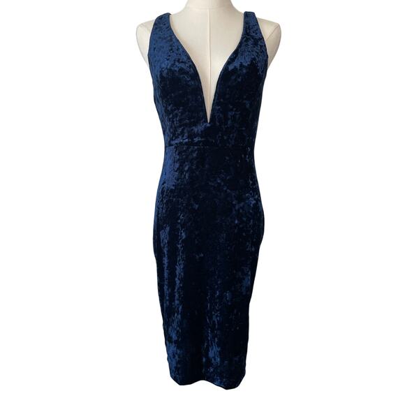 Windsor Y2K Plunge Mini Dress Velvet Fairy Dark Blue Whimsigoth Size Large - Picture 1 of 10